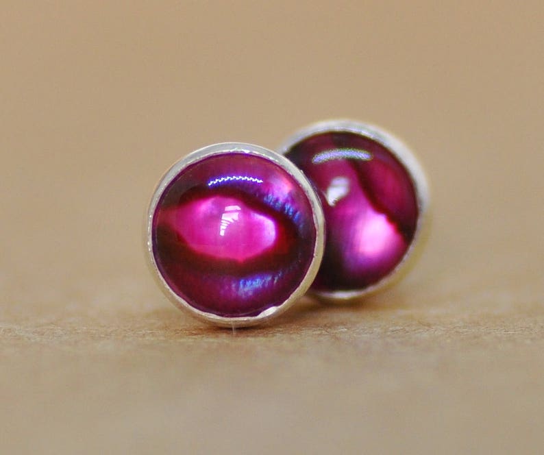 Abalone earrings 5mm Paua shell earrings studs Pink Abalone jewelry in sterling silver