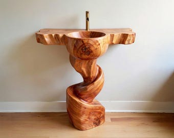 Rustic bathroom vanity sink live edge wash basin wall mount  solid wood art decor