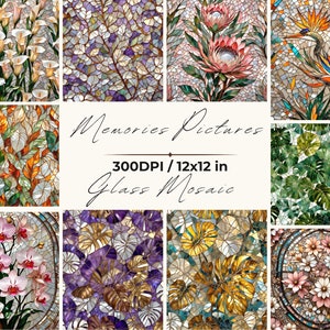 Stained Glass Flowers Digital Paper: Exotic Plants Scrapbook (Digital Download)