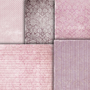 Digital Paper Pack Dusty Rose, Vintage Damask Stripe Polka Dot, Shabby Chic Scrapbook Backgrounds, Instant Download