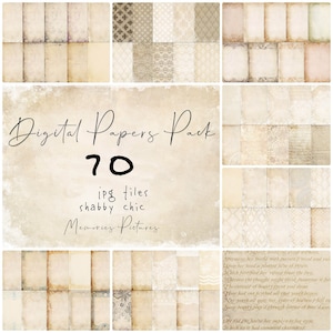 Papel digital vintage, papel antiguo, textura retro, papel pintado antiguo, fondo beige, decoupage chic en mal estado, 70 hojas de collage