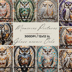 Owls, stained glass mosaic Digital Printable papers, Christmas Winter t Scrapbook Paper, Journal Supplies, Ephemera, Digital Download
