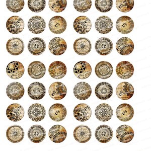 Digital Henna drawing , Mehndi, Zen Yoga , om, 1 inch circles , set 3 Digital Collage Sheets, Download for Resin Pendant image 2
