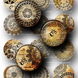 Orientale, Hennè, Mandala, Om, Mehndi, Zen Yoga - Foglio di collage digitale, Download per ciondolo in resina, Immagini del cerchio rotondo(147)