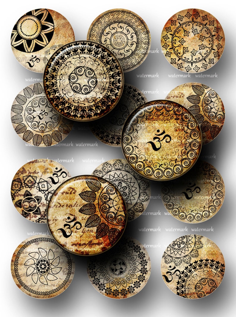 Oriental, Henna ,Mandala, Om ,Mehndi, Zen Yoga Digital Collage Sheet, Download for Resin Pendant, Round Circle Images147 image 1