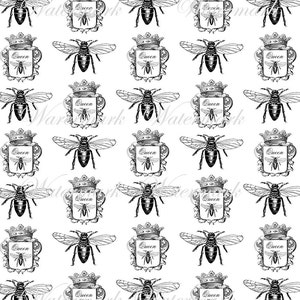 INstant download. Wrapping Gift digital paper Queen Bee Graphic Transfer To Pillows ,Burlap Bag, digital collage sheet,, Wallpaper image 4