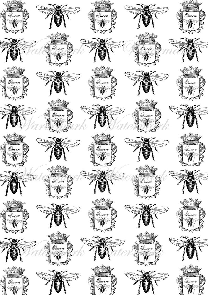 INstant download. Wrapping Gift digital paper Queen Bee Graphic Transfer To Pillows ,Burlap Bag, digital collage sheet,, Wallpaper image 4