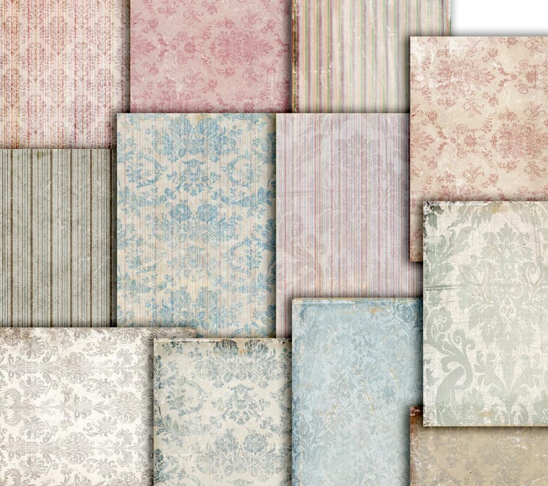 Download Printable Gift Paper Decoupage, Vintage Damask Papers , 12 Scrapbook , Wrap Paper