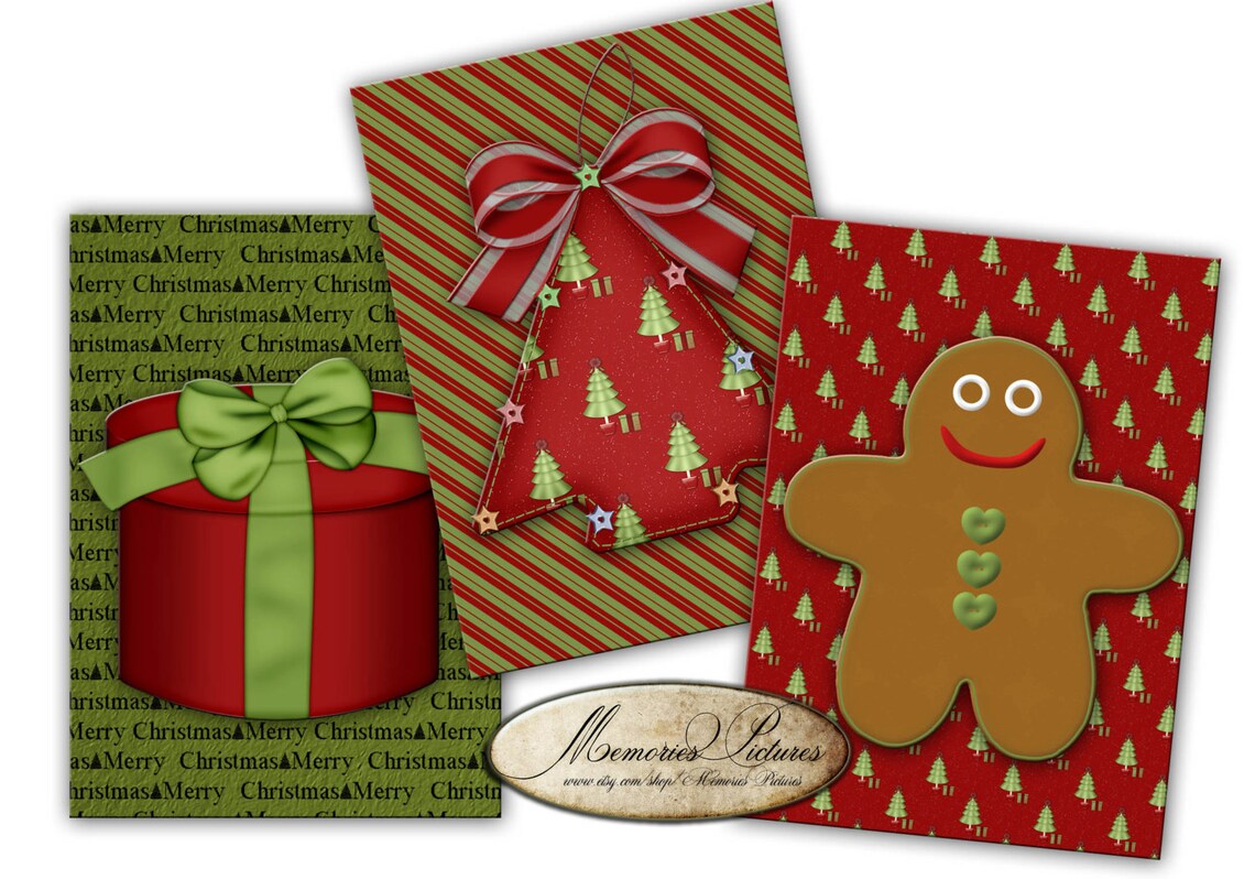 Christmas Gift Tags Red Green 25 X35 in Digital Collage - Etsy