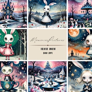 Alice im Wunderland Journal Papiere, Instant Download, 30,5 x 30,5 cm, Scrapbook Papier, Papier für Junk Journals, Kaninchen Karten Papiere