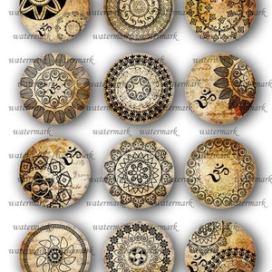 Oriental, Henna ,Mandala, Om ,Mehndi, Zen Yoga Digital Collage Sheet, Download for Resin Pendant, Round Circle Images147 image 2