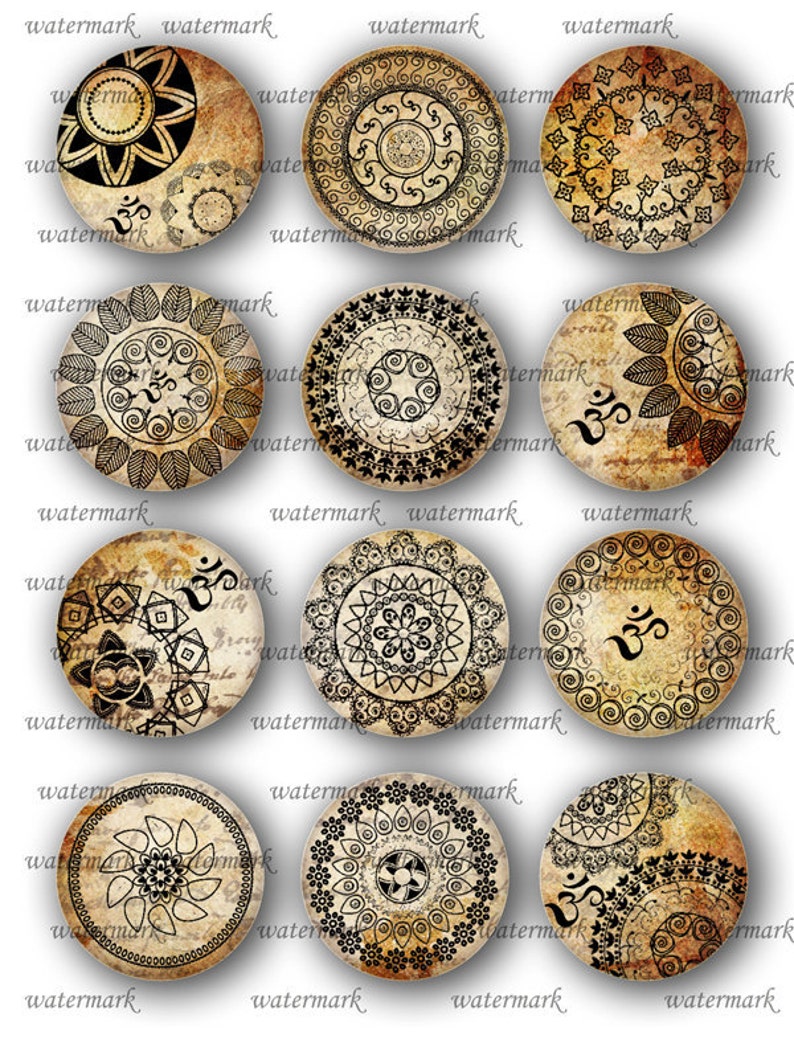 Oriental, Henna ,Mandala, Om ,Mehndi, Zen Yoga Digital Collage Sheet, Download for Resin Pendant, Round Circle Images147 image 2