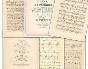 Digital Music Notes Papers pack // vintage Sheet music // beige background // Commercial Use // 8.5 x 11 in sheets 6 papers (2000us)