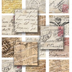 Postales cartas escritas a mano flores mapas cuadrados de 2 pulgadas - Hoja de collage digital, descargar e imprimir imágenes prediseñadas Jpeg
