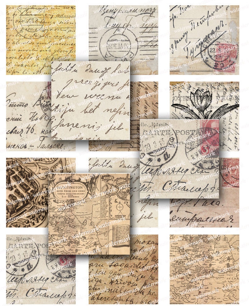 May include: A collage of vintage paper textures with handwritten notes, maps, and stamps. The paper is aged and has a warm, brown tone. The stamps are in various colors and designs. The maps are detailed and show different locations. The handwritten notes are in different languages and styles.