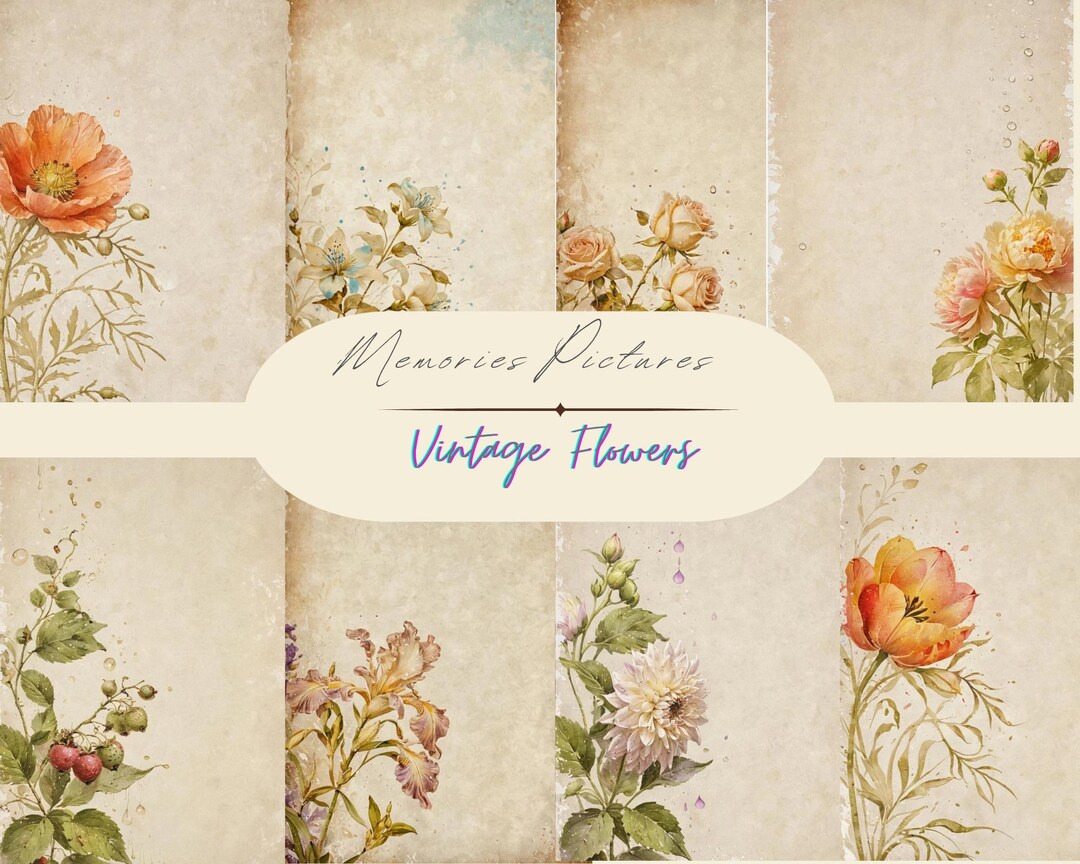 Vintage Floral Digital Paper Pack, Roses Flowers Printable, Shabby Chic ...
