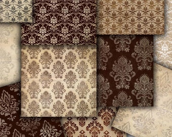 Brown gold  damask  Wallpaper Digital Papers  12 x 12 sheets, Decoupage  texture papers 10 scrapbooking papers  to Download (30)