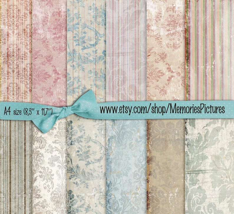 Download Printable Gift Paper Decoupage, Vintage Damask Papers , 12 Scrapbook , Wrap Paper