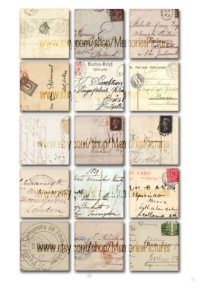 Vintage Letters Post Cards Stamp Handwriting 2 in Digital Collage Sheet
