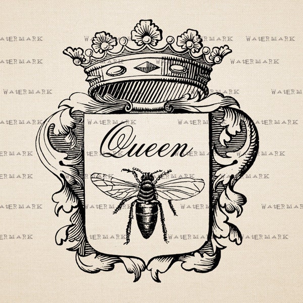 Digital Image Download Sheet, - Queen, bee, the coat of arms -  Transfer To Pillows ,Burlap Bag,Tags, or Print on paper  No 233