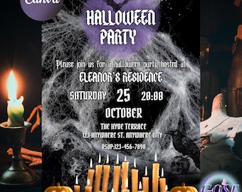 Animated Halloween Invitation – Editable Canva Template | Spooky Gothic Party Invite 5x7" | Digital Download