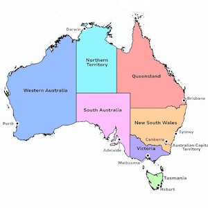 Printable Map of Australia SVG format (States and Capital Cities)