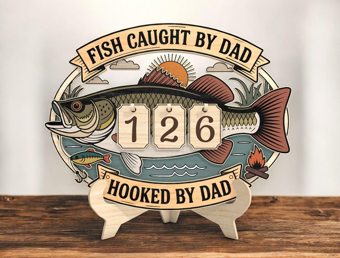 Fish Caught by Dad SVG Laser Cut File, Fishing Catch Tracker Counter ...
