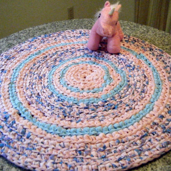 Pink and Aqua Blue Girls Rug - For Etsy