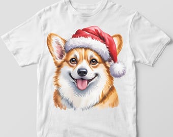 Zestaw świątecznych sublimacji z Corgi w PNG, uroczy Corgi w czapce Mikołaja, 5000x5000 przezroczysty PNG na koszulkę, kubek, POD