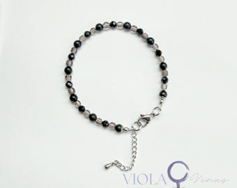 Shungite Black Tourmaline Smoky Quartz Bracelet – Mercury Retrograde Protection & Grounding Crystal Jewelry, Stainless Steel