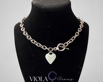 Opal Resin Heart Chunky Chain Necklace | Stainless Steel Toggle | Handmade Statement Jewelry