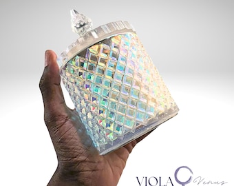 Iridescent Resin Diamond Jar with Lid | Aurora Crystal Trinket Box | Handmade Holographic Storage Jar