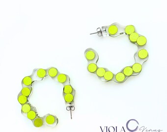 Lime Green Curvy Resin Hoop Earrings