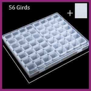 May include: A clear plastic organizer with 56 individual compartments, ideal for storing small items. The text "56 Girds" is visible in the upper left corner. A smaller, similar organizer is in the upper right corner.