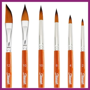 May include: A set of six paint brushes with orange handles and silver ferrules. The brush heads vary in shape and size, with the largest labeled "12" and the smallest "2". The brand name "Sidanart" is printed on each handle.