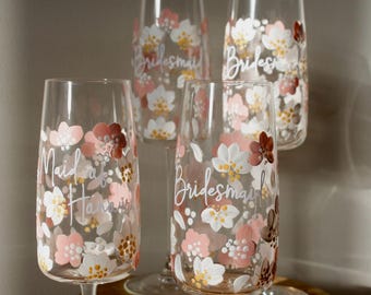 Decorative hand painted floral champagne glass