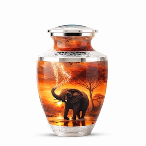 Elephant Funeral Urn For Human Ashes - Personalized Sunset Cremation Mini Keepsake Urns