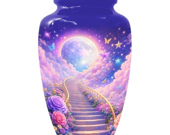 Floral Stairway Heaven Urn For Human Ashes - Moonlit Urns For Cremation, Funeral