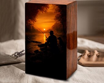 Gone Fishing Urn For Male Ashes - Fisherman Keepsake Urns Box For Dad