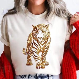 Gold Tiger DTF Transfer: Animal Iron On Design for Apparel
