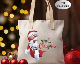 Merry Christmas Santa DTF Transfer, Holiday Shirts Bags Iron On, Ready to Press