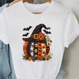 Patchwork Pumpkin DTF Transfer, Witch Hat Halloween Iron On (Ready to Press)