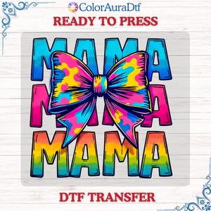 Stacked Mama DTF Transfer, Colorful Neon Iron On, Rainbow Mother's Day DIY