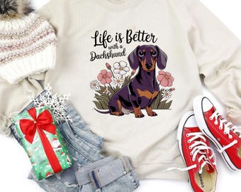 Dachshund DTF Transfer: Wiener Dog Floral Iron On, DIY Pet Lover Shirt Design