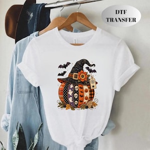 Patchwork Pumpkin DTF Transfer, Witch Hat Halloween Iron On (Ready to Press)