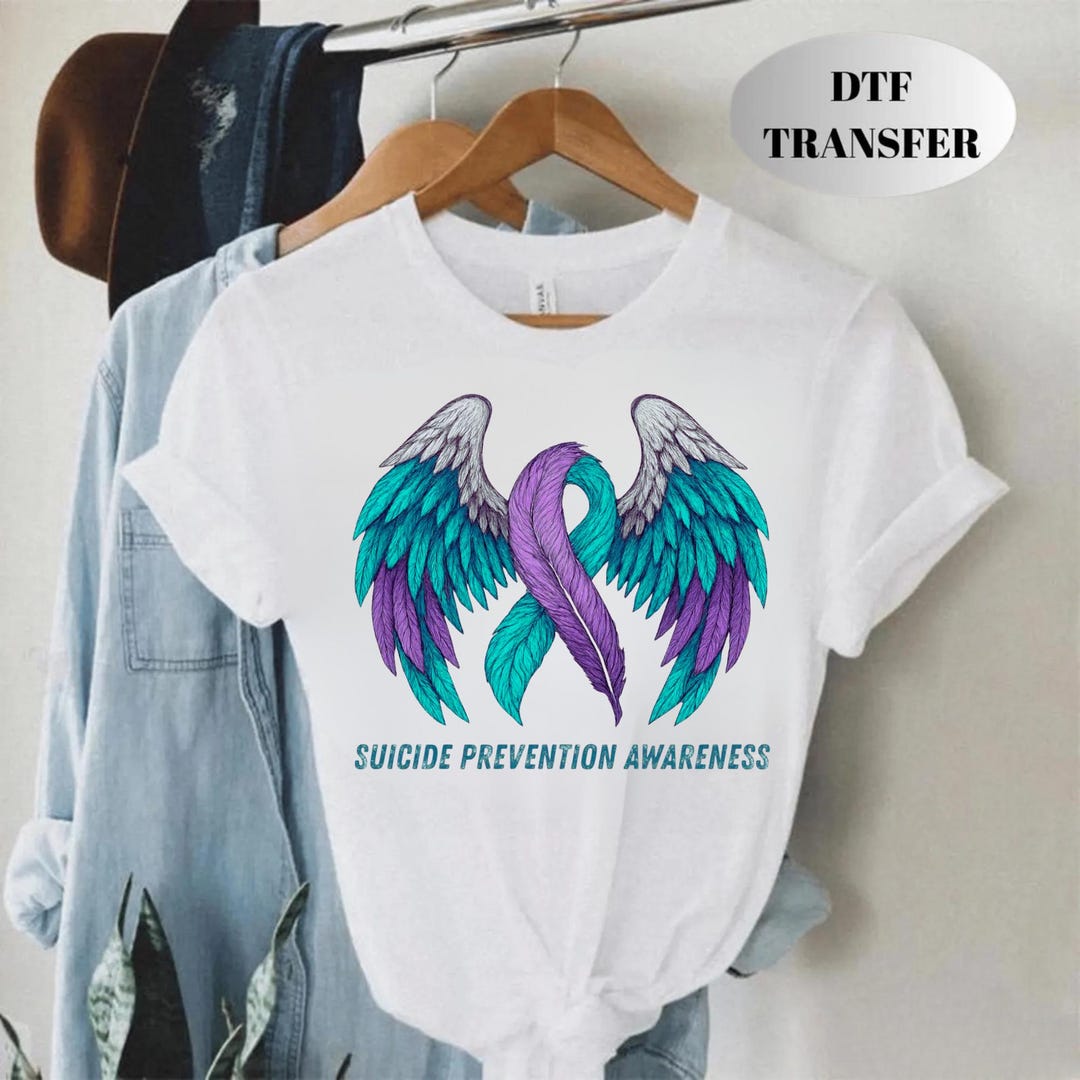 Suicide Prevention Awareness DTF Transfer, Teal and Purple Ribbon With ...