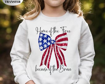 Patriotic Coquette Bow DTF Transfer, Glitter USA Flag Iron On Transfer, Ready to Press