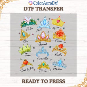 Princess Crown DTF Transfer Set • Glitter Royal Tiara Iron On Fairy Design