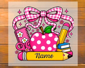 Custom Name DTF Transfer, Personalized Teacher Ready To Press, Coquette Bow Iron On Decal