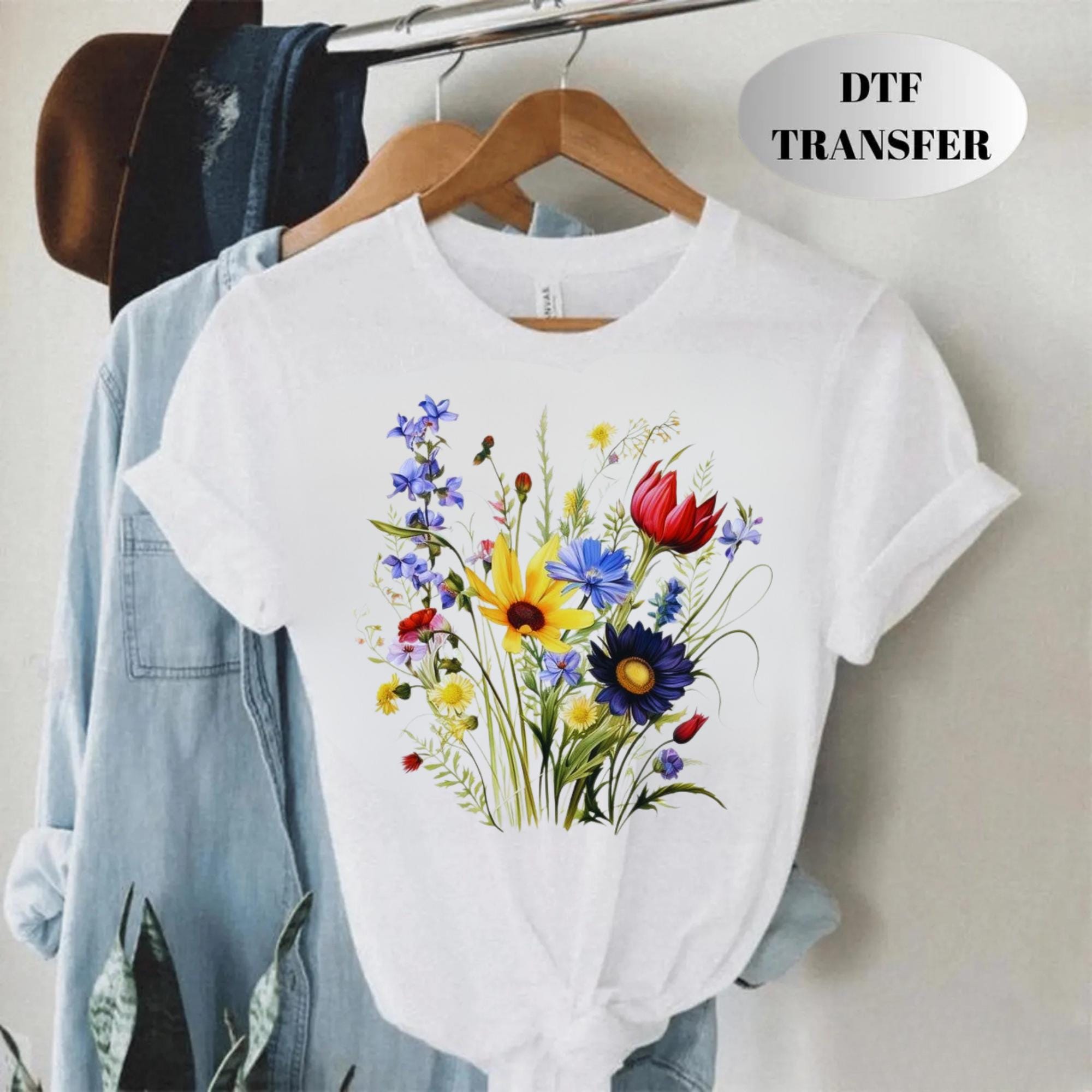 Wildflower DTF Transfer, Nature Flowers Iron on Shirt, Ready to Press ...
